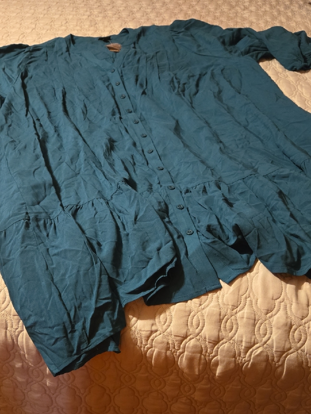 torrid Teal Button-Front Ruffled Hem Shirt Dress